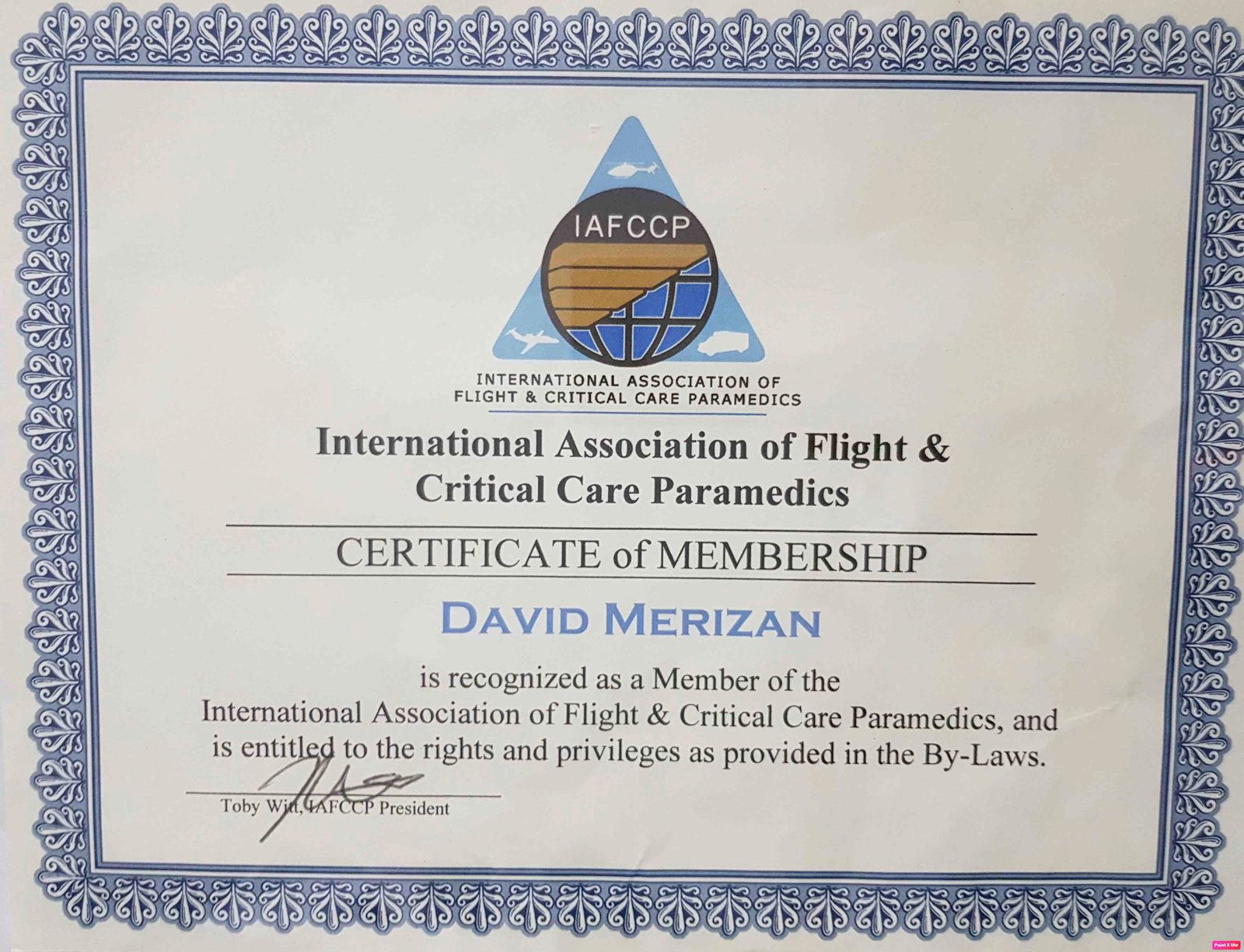 IAFCCP certificate David Merizan
